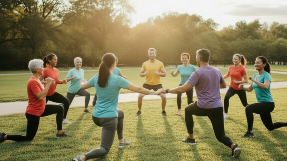 People doing fitness in a park